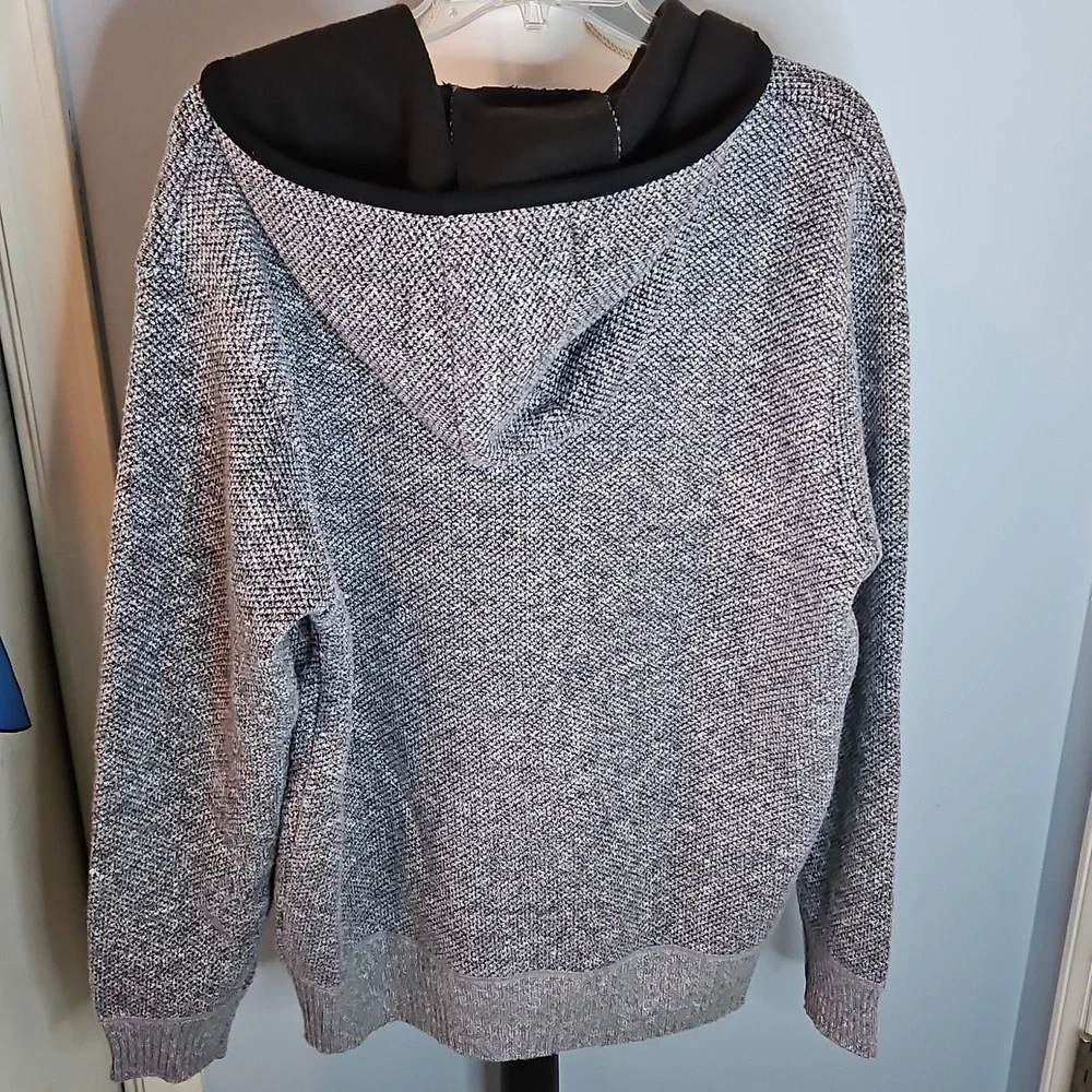Men's Black and Gray Hoodie Zip-Up Sweater - Picture 3 of 6